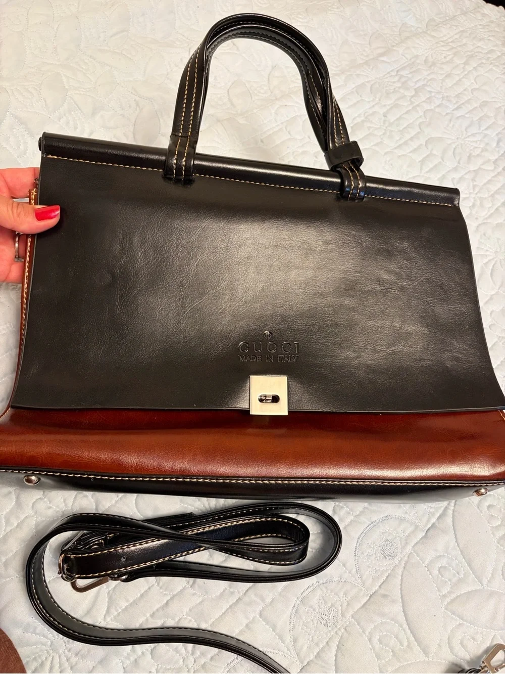 Gucci vintage Black and Brown Two-Tone Leather Top-Handle bag